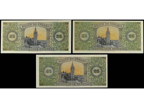 ESTADO ESPAÑOL. Lote 3 billetes 25 Pesetas. 20 Mayo 1938. Gi