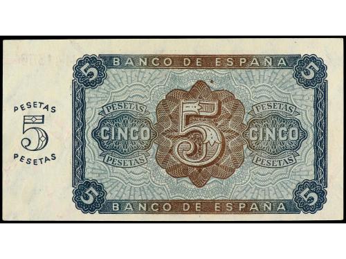 ESTADO ESPAÑOL. 5 Pesetas. 10 Agosto 1938. Serie J. Sobrecar