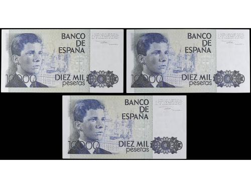 JUAN CARLOS I. Lote 3 billetes 10.000 Pesetas. 24 Setiembre 