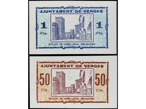CATALUNYA. Lote 2 billetes 50 Cèntims y 1 Pesseta. Aj. de VE