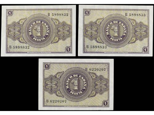 ESTADO ESPAÑOL. Lote 3 billetes 1 Peseta. 12 Octubre 1937. S
