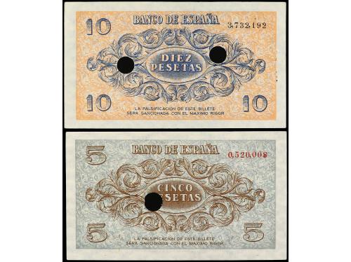 ESTADO ESPAÑOL. Lote 2 billetes 5 y 10 Pesetas. 21 Noviembre