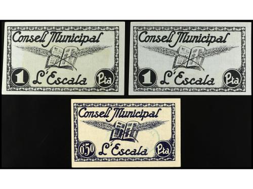 CATALUNYA. Lote 3 billetes 0, 50 y 1 Pesseta (2). C.M. de L´