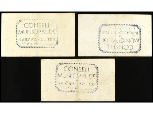 CATALUNYA. Lote 3 billetes 25 y 50 Cèntims y 1 Pesseta. C.M.