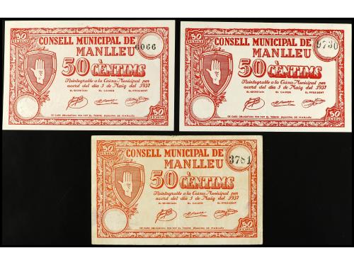 CATALUNYA. Lote 6 billetes 50 Cèntims (3) y 1 Pesseta (3). M
