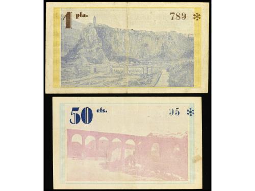 CATALUNYA. Lote 2 billetes 50 Cèntims y 1 Pesseta. 12 Juny 1