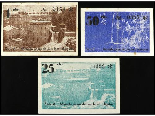 CATALUNYA. Lote 3 billetes 25, 50 Cèntims y 1 Pesseta. 15 Ju