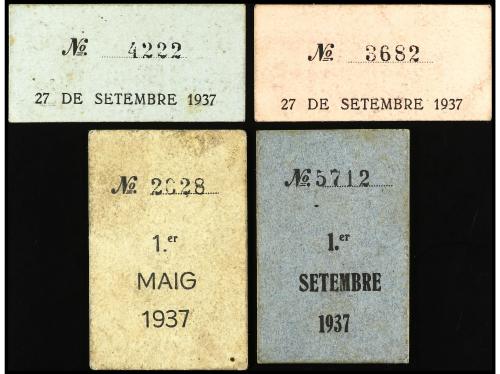 CATALUNYA. Lote 4 billetes 5, 10, y 25 Cèntims y 1 Pesseta. 