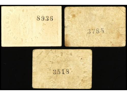 CATALUNYA. Lote 3 billetes 25, 50 Cèntims y 1 Pesseta. Aj. d
