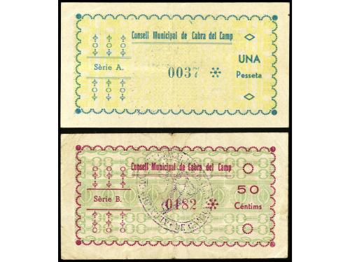 CATALUNYA. Lote 2 billetes 50 Cèntims y 1 Pesseta. C.M de CA