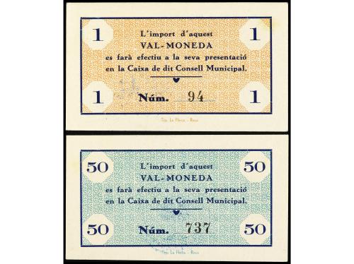 CATALUNYA. Lote 2 billetes 50 Cèntims y 1 Pesseta. Juny 1937
