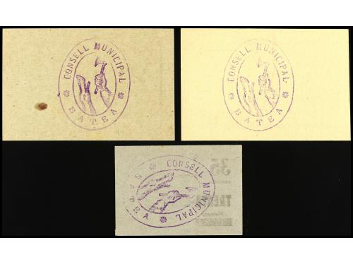 CATALUNYA. Lote 3 billetes 35 y 50 Cèntims y 1 Pesseta. Aj. 