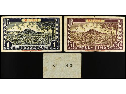 CATALUNYA. Lote 3 billetes 5 Cèntims y 1 Pesseta (2). C.M. d