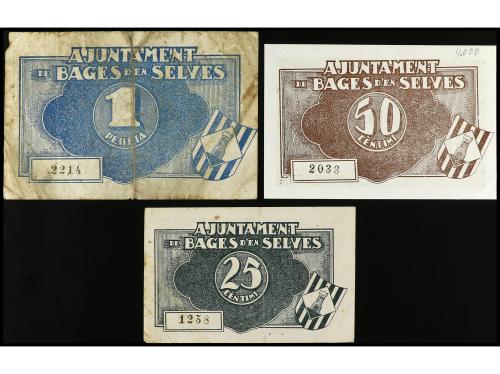 CATALUNYA. Lote 3 billetes 25, 50 Cèntims y 1 Pesseta. 9 Oct