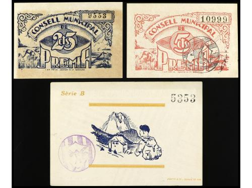 CATALUNYA. Lote 3 billetes 5, 25 y 50 Cèntims. 1937. C.M. de
