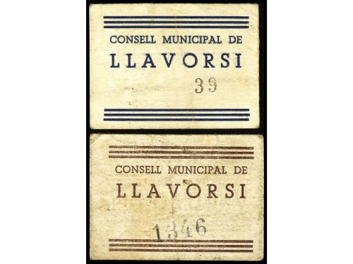 CATALUNYA. Lote 2 billetes 0, 50 y 1 Pesseta. C.M. de LLAVOR