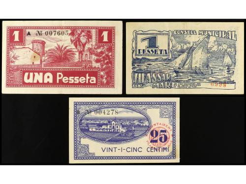 CATALUNYA. Lote 3 billetes 25 Cèntims y 1 Pesseta (2). C.M y