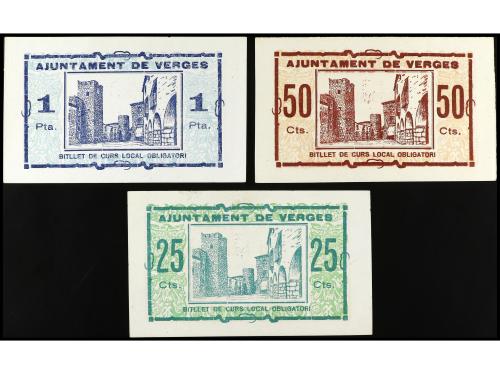 CATALUNYA. Lote 3 billetes 25, 50 Cèntims y 1 Pesseta. Aj. d