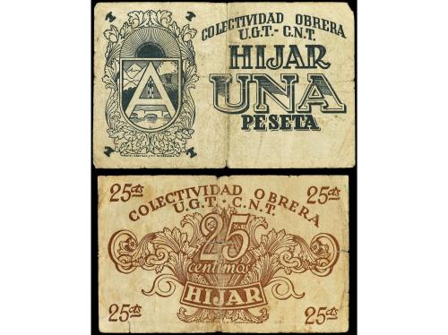 ARAGÓN-FRANJA DE PONENT. Lote 2 billetes 25 Céntimos y 1 Pes