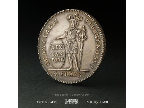 CANTONES SUIZOS. 4 Franken. 1812. APPENZELL. Anv.: Escudo co
