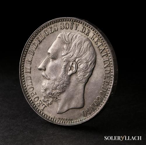 CONGO BELGA. 5 Francs. 1894. Leopold II. 24,96 grs. AR. Bril