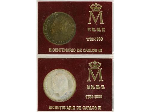 ESTADO ESPAÑOL. Lote 8 monedas 5 (2) y 100 Pesetas y 2 medal
