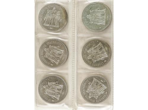 FRANCIA. Lote 12 monedas 50 Francs. 1974 a 1979. Total 360 g