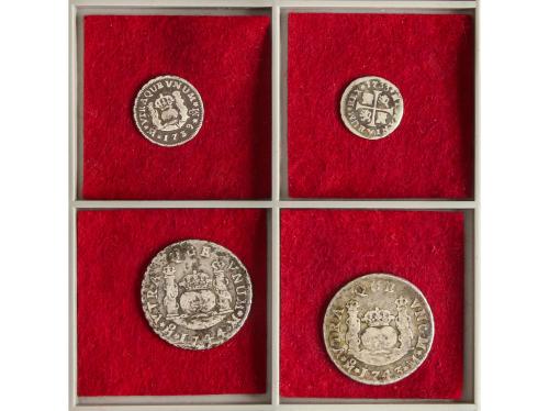 FELIPE V. Lote 4 monedas 1/2, 1, 2 Reales (2). 1733, 39, 43,