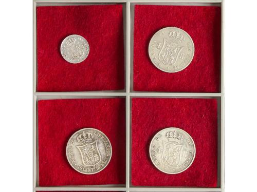 ISABEL II. Lote 5 monedas 1, 4 Reales (2), 40 Céntimos de Es