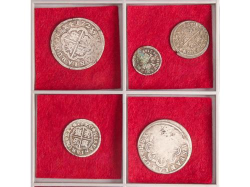 FELIPE V. Lote 5 monedas 1/2, 1 (2), 2 Reales (2). 1723 a 17