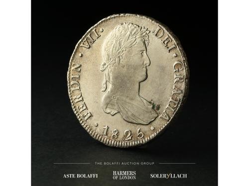 FERNANDO VII. 8 Reales. 1825. POTOSÍ. J.L. Anv.: Busto laure