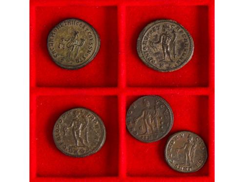 Lote 5 monedas Follis. AE. Maximiano Herculius: SACRA MONET 