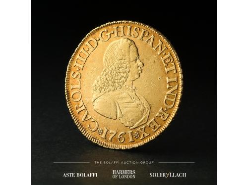 CARLOS III. 8 Escudos. 1761. NUEVO REINO. J.V. Anv.: Busto a