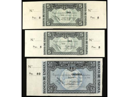 GUERRA CIVIL, ZONA REPUBLICANA. Lote 7 billetes 5 (2), 50, 1