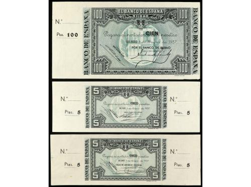 GUERRA CIVIL, ZONA REPUBLICANA. Lote 7 billetes 5 (2), 100 (