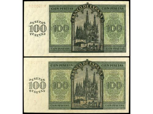 ESTADO ESPAÑOL. Lote 2 billetes 100 Pesetas. 21 noviembre 19