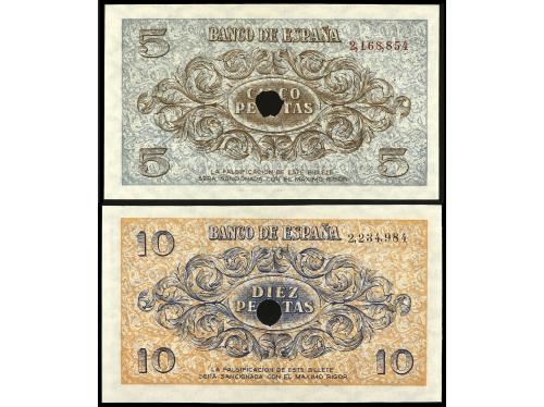 ESTADO ESPAÑOL. Lote 2 billetes 5 y 10 Pesetas. 21 Noviembre