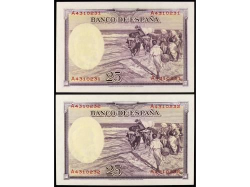 BANCO DE ESPAÑA. Lote 2 billetes 25 Pesetas. 31 Agosto 1936.