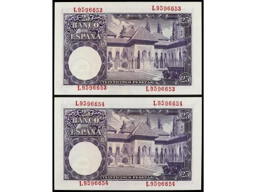 ESTADO ESPAÑOL. Lote 2 billetes 25 Pesetas. 22 Julio 1954. A