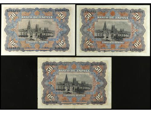 BANCO DE ESPAÑA. Lote 3 billetes 50 Pesetas. 15 Julio 1907. 