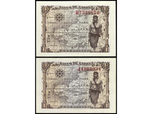 ESTADO ESPAÑOL. Lote 2 billetes 1 Peseta. 15 Junio 1945. Isa