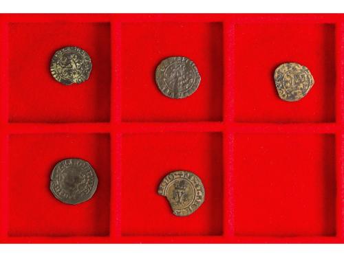 REYES CATÓLICOS. Lote 5 monedas Blanca. CUENCA (2), SEVILLA 