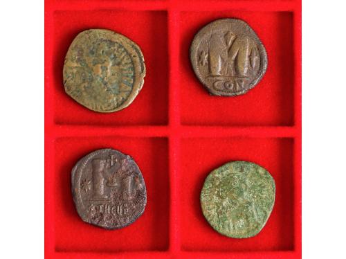 MONEDAS BIZANTINAS. Lote 4 monedas Follis. 527-565 d.C. JUST