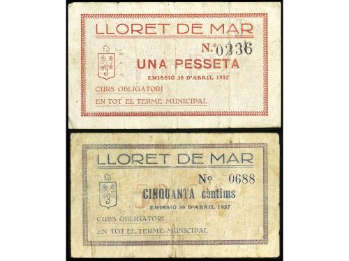 CATALUNYA. Lote 2 billetes 50 Cèntims y 1 Pesseta. 30 Abril 