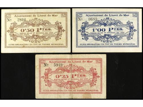 CATALUNYA. Lote de 3 billetes de 25, 50 Cèntims y 1 Pesseta.