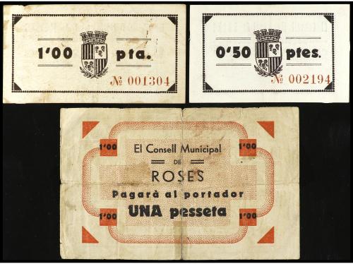 CATALUNYA. Lote 3 billetes 50 Cèntims y 1 Pesseta (2). C.M. 