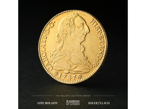 CARLOS III. 4 Escudos. 1787. SEVILLA. C.M. Anv.: Busto a der