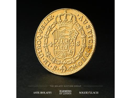 CARLOS III. 4 Escudos. 1787. SEVILLA. C.M. Anv.: Busto a der