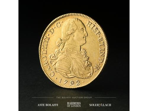 CARLOS IV. 8 Escudos. 1792. LIMA. I.J. Anv.: Busto a derecha