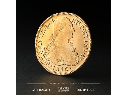 FERNANDO VII. 8 Escudos. 1810. POPAYÁN. J.F. Anv.: Busto de 